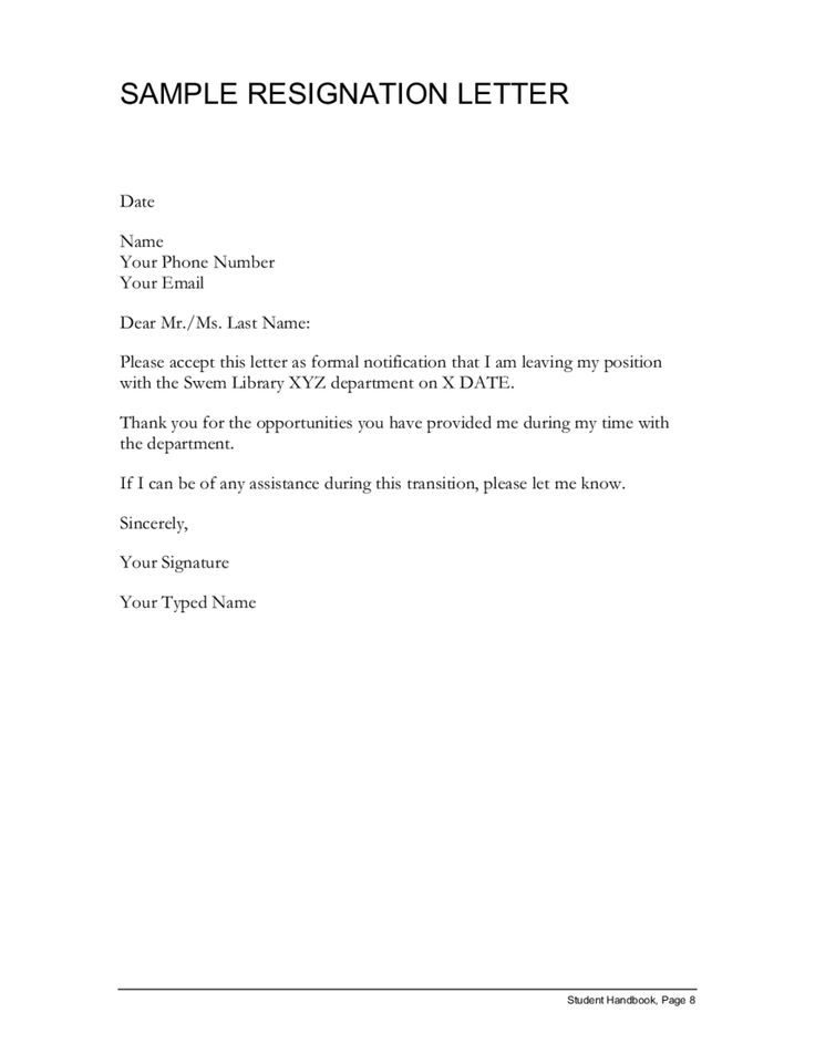 letter of resignation template word